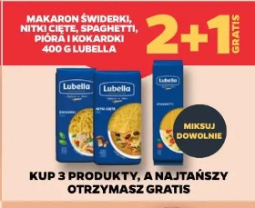 Makaron świderki, nitki cięte, spaghetti, pióra i kokardki 400 g Lubella 2+1 gratis
