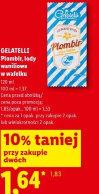 Gelatelli Plombir, lody waniliowe w wafelku