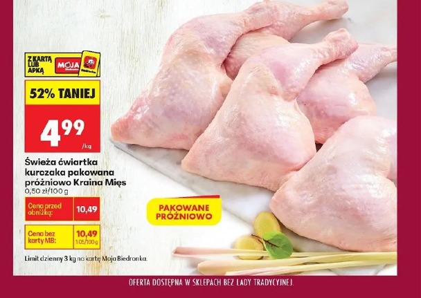 Świeża ćwiartka kurczaka pakowana próżniowo 