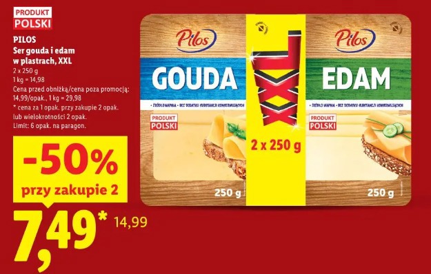 Pilos ser gouda i edam w plastrach, XXL
