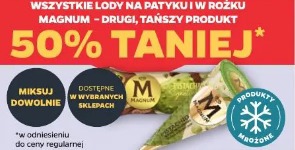 Wszystkie lody na patyku i w rożku Magnum drugi tańszy 50% taniej 