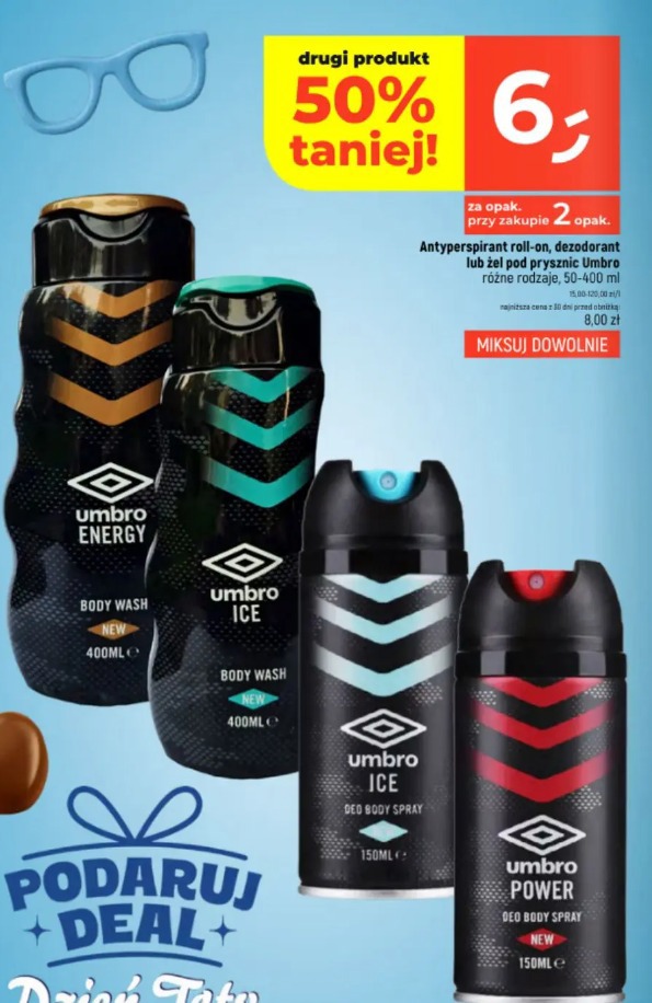 Antyperspirant roll-on, dezodorant lub żel pod prysznic Umbro