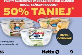 Filety śledziowe w sosach do 350 g Lisner drugi, tańszy produkt