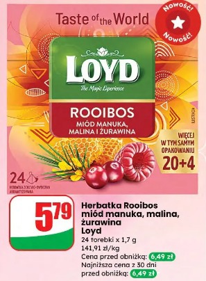 Loyd herbatka Rooibos miód manuka, malina, żurawina