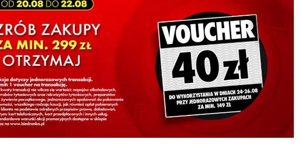 Voucher 40 zł do wykorzystania przy jednorazowych zakupach za min. 149 zł