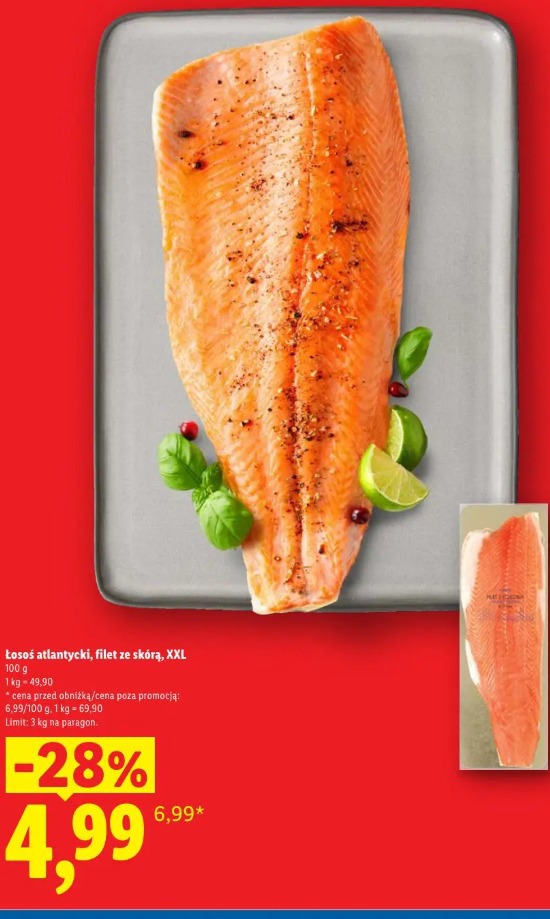 Łosoś atlantycki, filet ze skórą, XXL