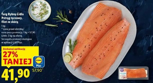 Pstrąg tęczowy, filet ze skórą