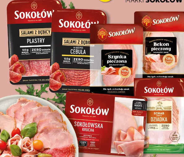 Wszystkie wędliny pakowane w plastrach marki Sokołów