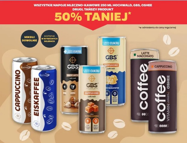 Wszystkie napoje mleczno-kawowe 250 ml Hochwald, GBS, Oshee