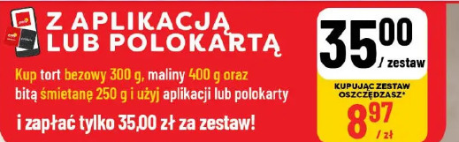 Tort bezowy, maliny, bita śmietana zestaw
