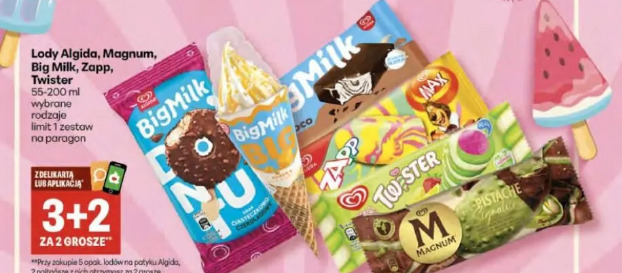 Lody Algida, Magnum, Big Milk, Zapp, Twister