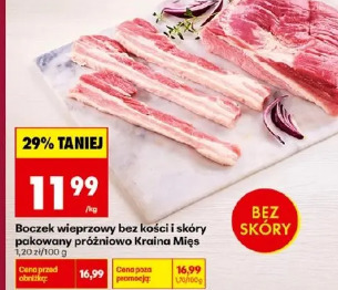 Boczek wieprzowy bez kości i skóry pakowany próżniowo Kraina Mięs