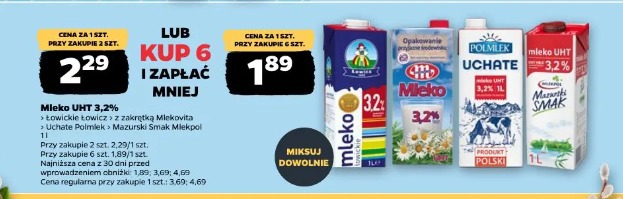 Mleko UHT 3,2% Łowickie Łowicz z zakrętką Mlekovita UHT Uchte Polmlek Mazurski Smak Mlekpol