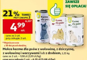 Karma mokra dla psów z wołowiną, z dziczyzną, z ceną wołowiną i warzywami lub z drobiem