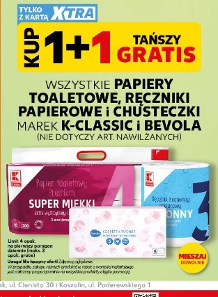 Wszystkie papiery toaletowe, ręczniki papierowe i chusteczki marek K-Classic i Bevola