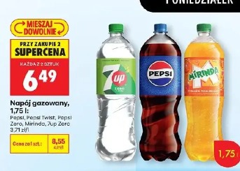 Napój gazowany, 1,75 l: Pepsi, Pepsi Twist, Pepsi Zero, Mirinda, 7up, 7up Zero
