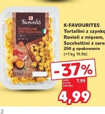 K-Favourites Tortellini z szynką, Ravioli z mięsem, Sacchettini z serem
