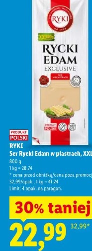 Ryki Ser Rycki Edam w plastrach, XXL