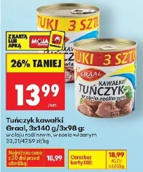 Tuńczyk kawałki Graal, 3x140 g/3x98 g: w oleju roślinnym, w sosie własnym