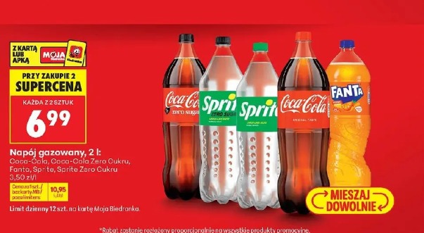 Napój gazowany, 2 l: Coca-Cola, Coca-Cola Zero Cukru, Fanta, Sprite, Sprite Zero Cukru