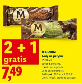 Magnum lody na patyku almond, pistachio, classic, euphoria