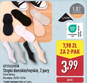 Up2fashion Stopki damskie/męskie, 2 pary