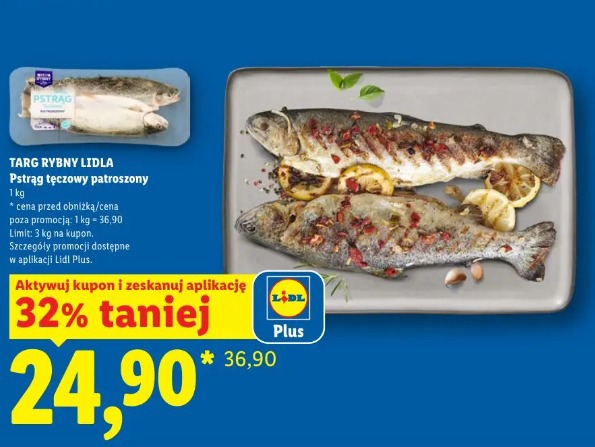 Targ Rybny Lidla pstrąg tęczowy patroszony
