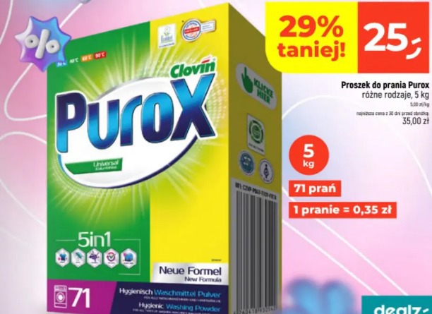 Proszek do prania Purox różne rodzaje