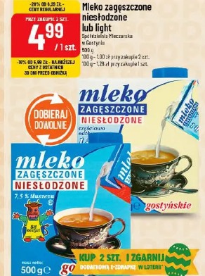 Mleko zagęszczone niesłodzone lub light