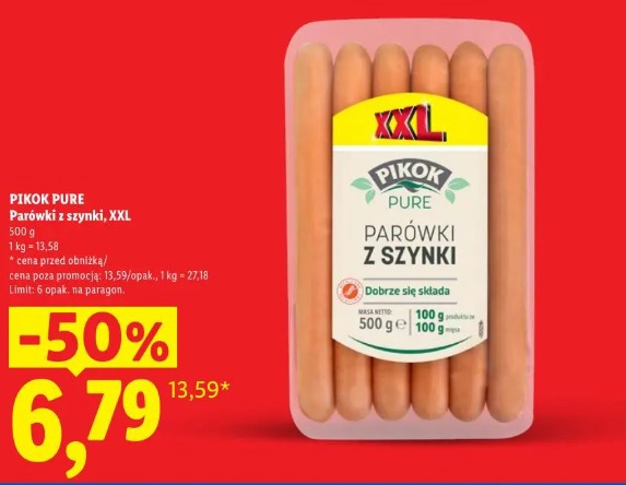 Pikok Pure parówki z szynki XXL
