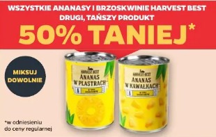 Wszystkie ananasy i brzoskwinie Harvest Best drugi, tańszy produkt 50% taniej