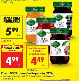 Dżem 100% owoców Rapsodia, 220 g: czarna porzeczka, wiśnia, truskawka, brzoskwinia