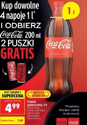 Napój gazowany, 1 l Coca-Cola, Coca-Cola Zero, Coca-Cola Zero Cukru, Zero Kofeiny