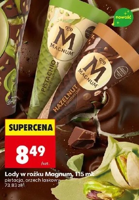Lody w rożku Magnum, pistacja, orzech laskowy