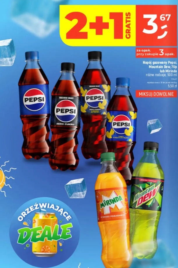 Napój gazowany Pepsi, Mountain Dew, 7Up lub Mirinda