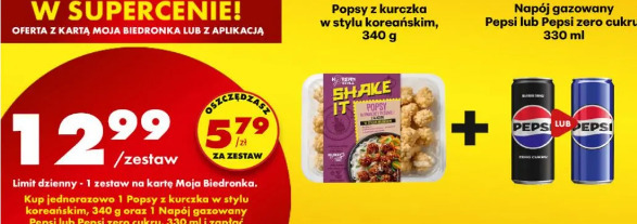 Popsy z kurczaka w stylu koreańskim Shake It + Napój gazowany Pepsi lub Pepsi zero cukru