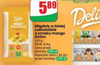 Migdały w białej czekoladzie o smaku mango Deliss
