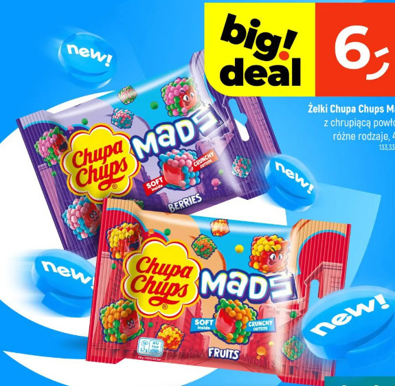 Żelki Chupa Chups Mads z chrupiącą powłoką, różne rodzaje