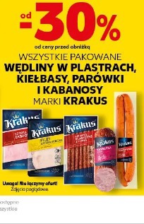 Wszystkie pakowane wędliny w plastrach, kiełbasy, parówki i kabanosy marki Krakus