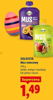 Solevita Mus owocowy jabłko, mango i marakuja lub jabłko i banan