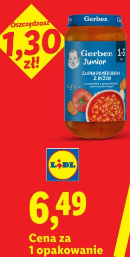 Danie dla dzieci po 12 m-cu Gerber, zupa pomidorowa z ryżem