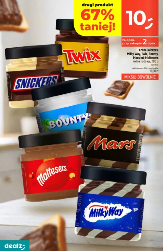 Krem Snickers, Milky Way, Twix, Bounty, Mars lub Maltesers