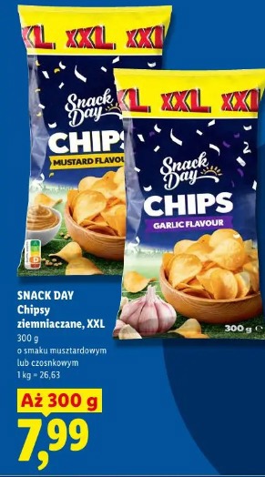Snack Day Chipsy ziemniaczane, XXL o smaku musztardowym lub czosnkowym