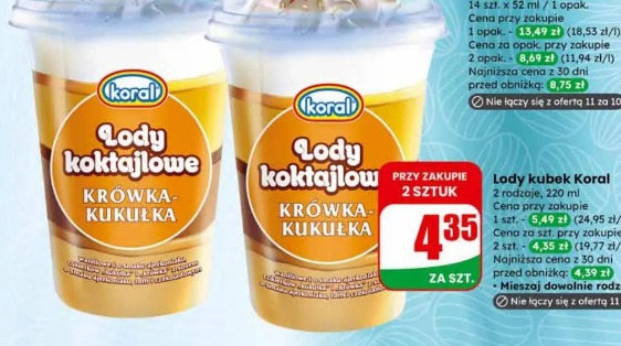 Lody koktajlowe kubek Koral Krówka-Kukułka