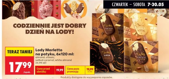 Lody Marletto na patyku, 6x120 ml: almond, classic, salted caramel, white almond