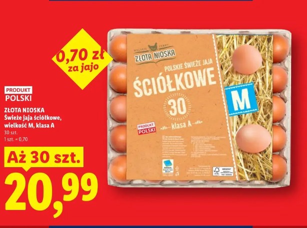 Świeże jaja ściółkowe wielkość M, klasa A