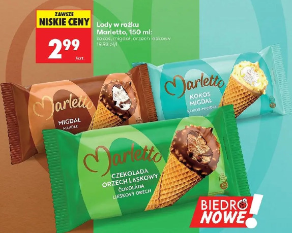 Lody w rożku Marletto