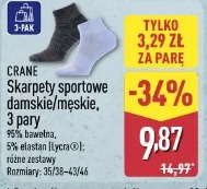Crane Skarpety sportowe damskie/męskie, 3 pary