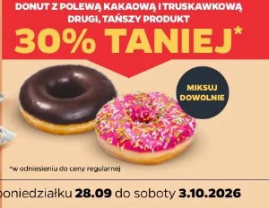 Donut z polewą kakaową i truskawkową