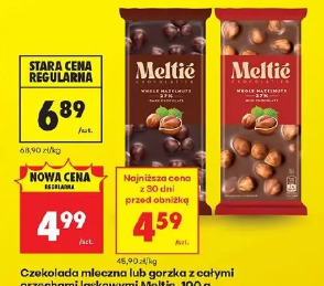 Czekolada mleczna lub gorzka z całymi orzechami laskowymi Meltie, 100 g